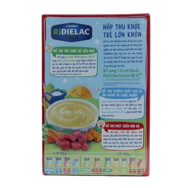 Combo 2 Bột ăn dặm RIDIELAC GOLD Bò rau củ HG 200g và Lươn cà rốt đậu xanh HG 200g