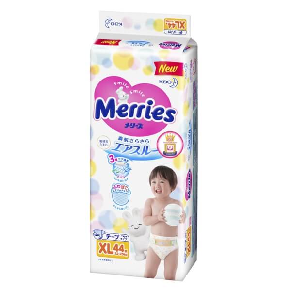 Combo 3 gói Bỉm tã dán Merries size XL 44 miếng (12-20kg)