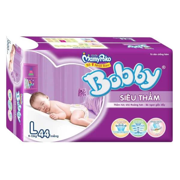 Tã dán Bobby Fresh siêu thấm L, 9-13kg, 44 miếng