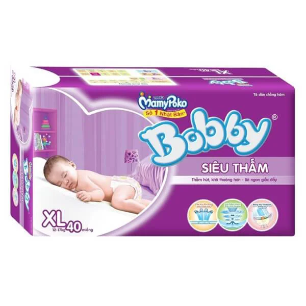 Tã dán Bobby Fresh siêu thấm XL, 12-17kg, 40 miếng