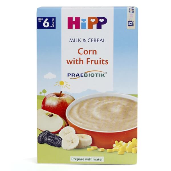 Bột sữa dinh dưỡng HiPP bổ sung Praebiotik - Bột ăn dặm bắp, sữa & hoa quả 250g