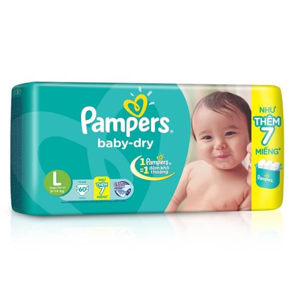 Tã dán Pampers jumbo, size L, 9-14kg, 60 miếng