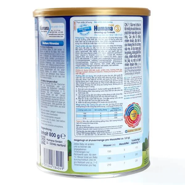 Thực phẩm bổ sung Humana Gold số 3, 1-9 tuổi, 800g