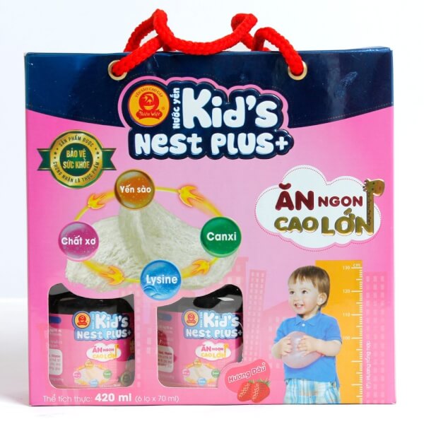 Thực phẩm bảo vệ sức khỏe - Nước yến Kids Nest Plus+ hương Dâu (Lốc 6 lọ)