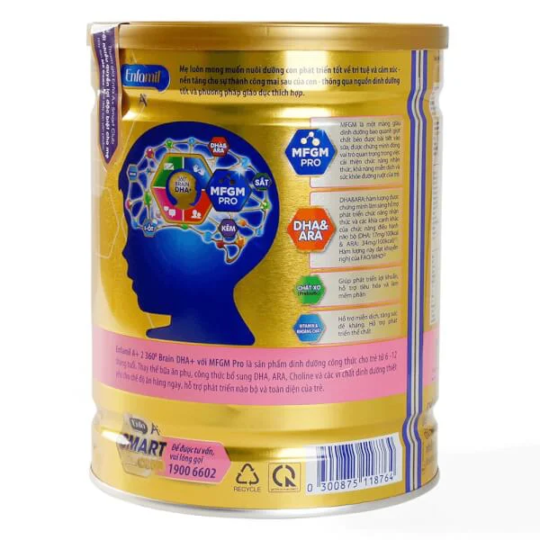 Sữa bột Enfamil A + 2 900g 360° Brain DHA+ với MFGM PRO cho trẻ từ 6 - 12 tháng tuổi