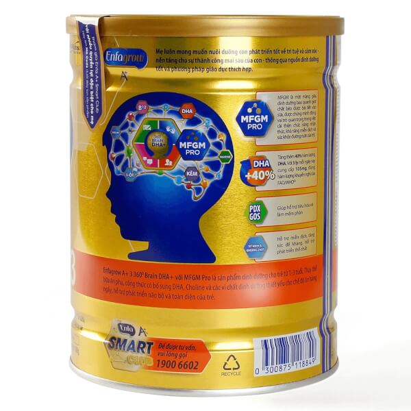 Sữa bột Enfagrow A + 3 900g 360 Brain DHA+ voi MFGM PRO, huong Vanilla