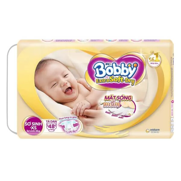 Tã dán Bobby cao cấp Extra Soft Dry (NB - XS, dưới 5kg, 48 miếng)