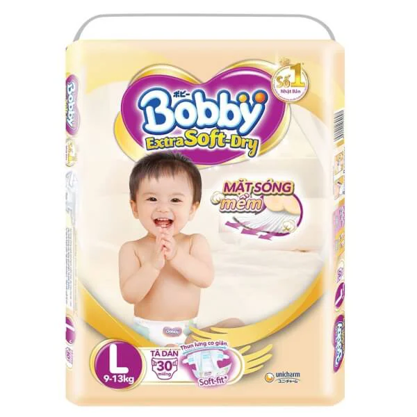 Tã dán Bobby cao cấp Extra Soft Dry (L, 9-13 kg, 30 miếng)