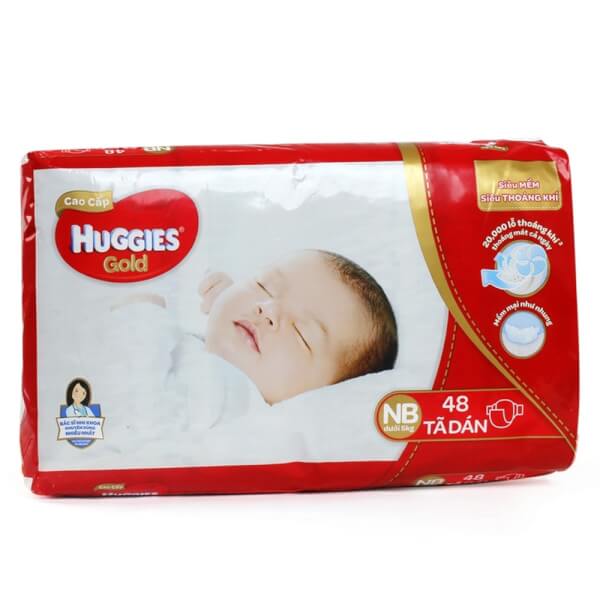 Tã dán Huggies Gold cao cấp đỏ Newborn, dưới 5kg, 48 miếng