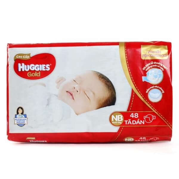 Tã dán Huggies Gold cao cấp đỏ Newborn, dưới 5kg, 48 miếng