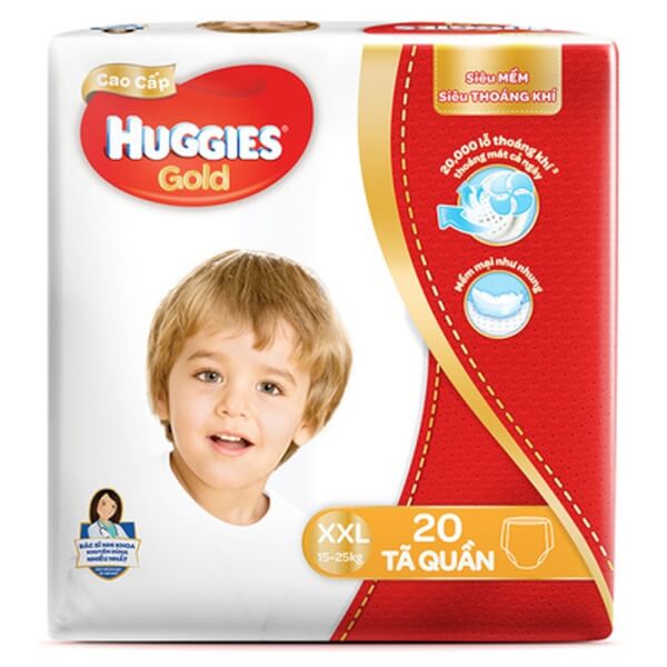 Tã quần Huggies Gold cao cấp (XXL, 15-25kg, 20 miếng)