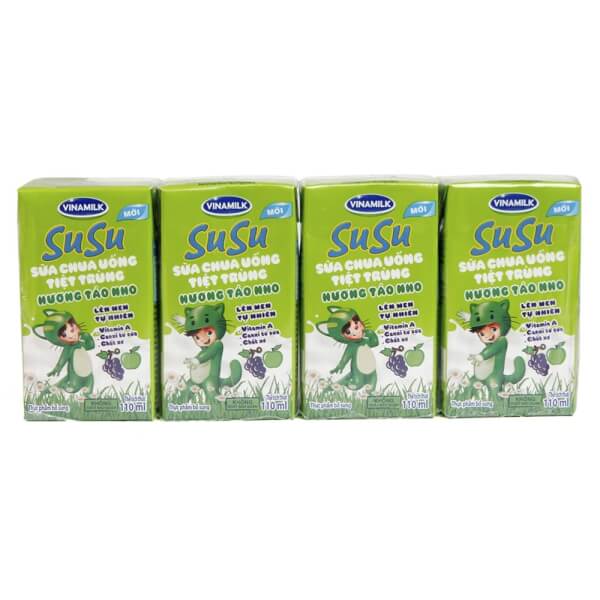 Sữa chua uống Vinamilk Susu hương táo nho 110ml, lốc 4 hộp