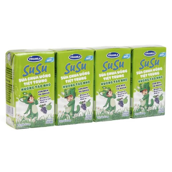 Sữa chua uống Vinamilk Susu hương táo nho 110ml, lốc 4 hộp