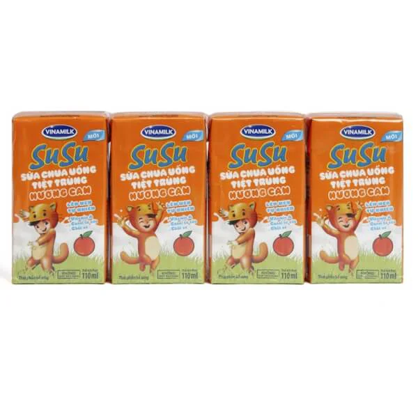 Sữa chua uống Vinamilk Susu hương cam 110ml, lốc 4 hộp