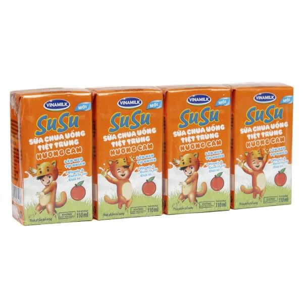 Sữa chua uống Vinamilk Susu hương cam 110ml, lốc 4 hộp