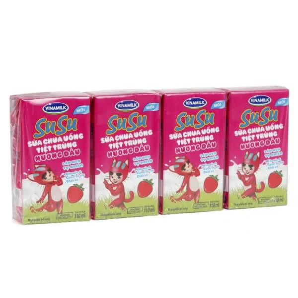 Sữa chua uống Vinamilk Susu hương dâu 110ml, lốc 4 hộp