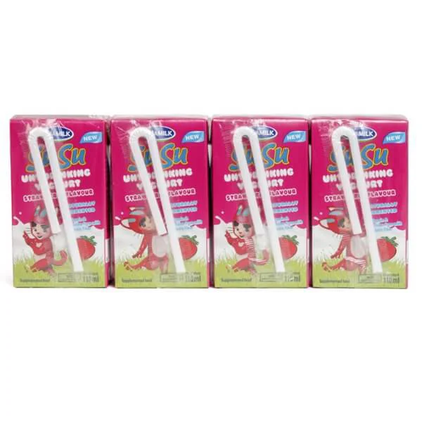 Sữa chua uống Vinamilk Susu hương dâu 110ml, lốc 4 hộp