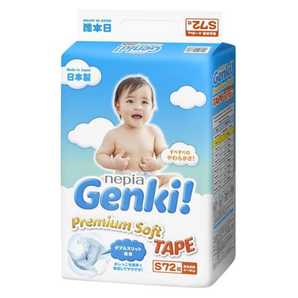 Bỉm tã dán Genki size S 72 miếng (4-8kg)