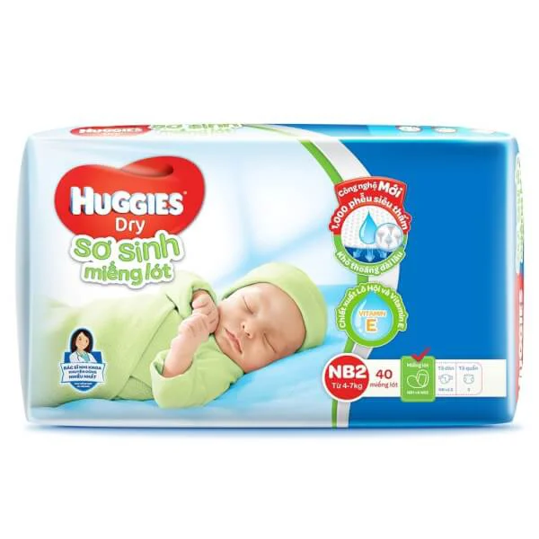 Combo 2  Miếng lót Huggies Newborn 2, 4-7kg, 40 miếng