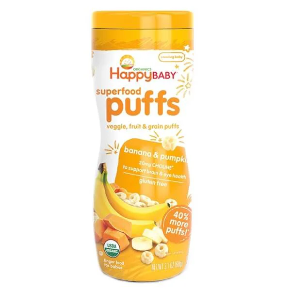 Thực phẩm bổ sung bánh xốp ăn dặm vị chuối và bí ngô Happy Baby