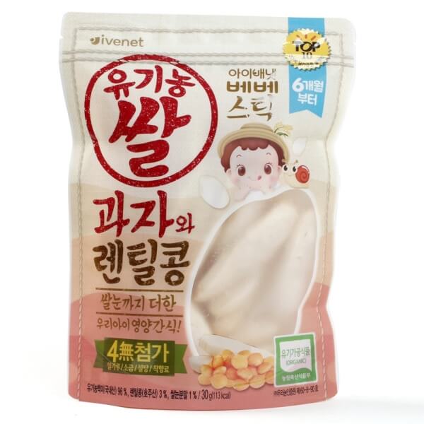 Bánh gạo hữu cơ Ivenet Bebe vị đậu lăng - Ivenet Bebe Stick Rice Snack (Lentil)