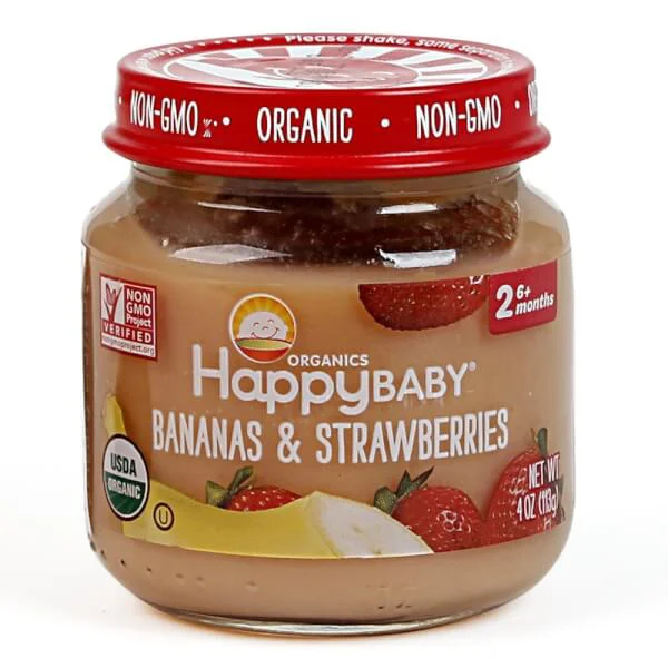 Dinh dưỡng đóng lọ trái cây nghiền Happy Baby vị chuối, dâu