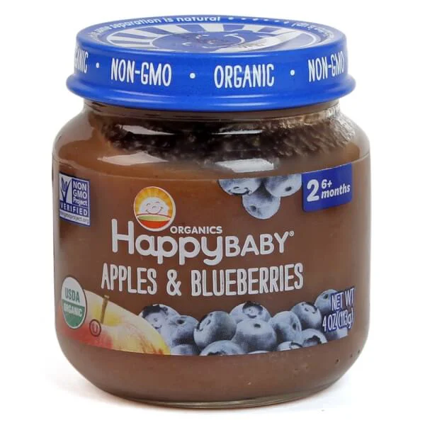 Dinh dưỡng đóng lọ trái cây nghiền Happy Baby vị táo, việt quất