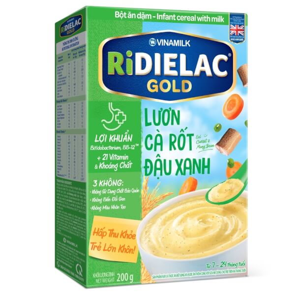 Combo 2 bột ăn dặm Ridielac Gold Lươn cà rốt đậu xanh HG 200g