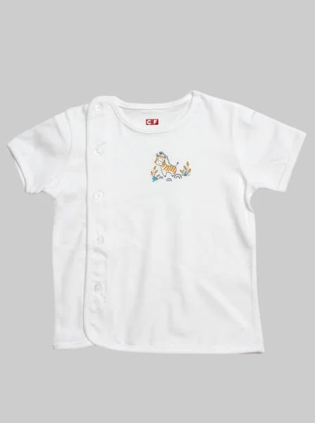 Áo sơ sinh cài chéo tay ngắn CF I049002 Trắng