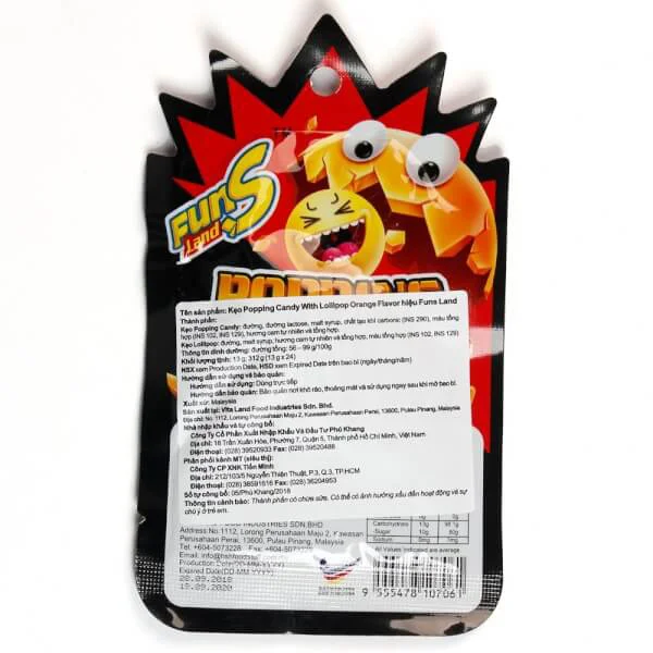 Kẹo Popping Candy with Lollipop Orange Flavor 13g