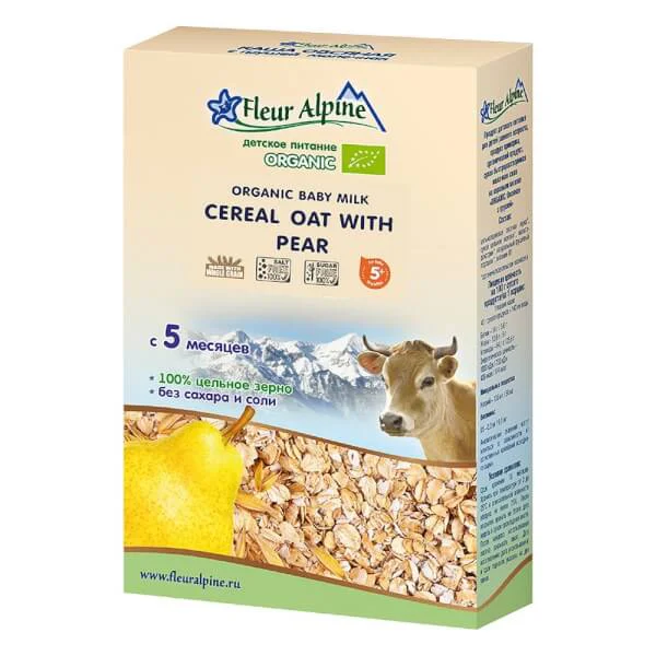 Thực phẩm bổ sung Bột pha sữa Organic yến mạch nguyên cám và lê 200g