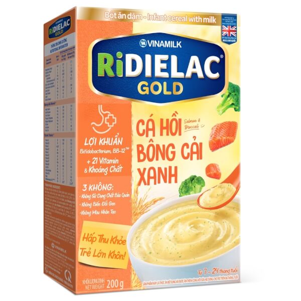 Combo 2 Bột ăn dặm RIDIELAC GOLD Cá hồi bông cải xanh HG 200g