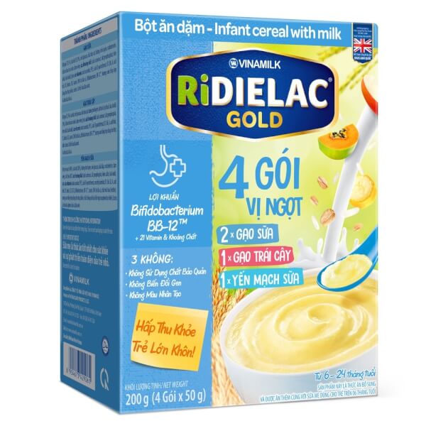 Combo 2 Bột ăn dặm RIDIELAC GOLD 4 gói (3 Vị Ngọt) HG 200g