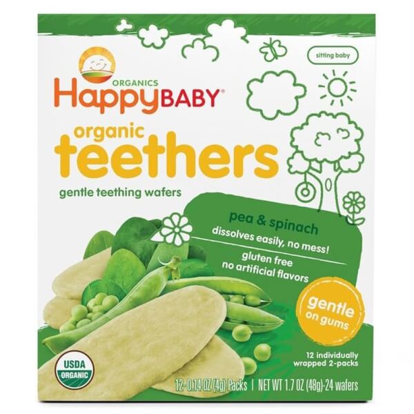 Combo 2 Bánh xốp hữu cơ vị đậu hà lan và rau bina Happy Baby Teethers Organic,4gr/gói x 12