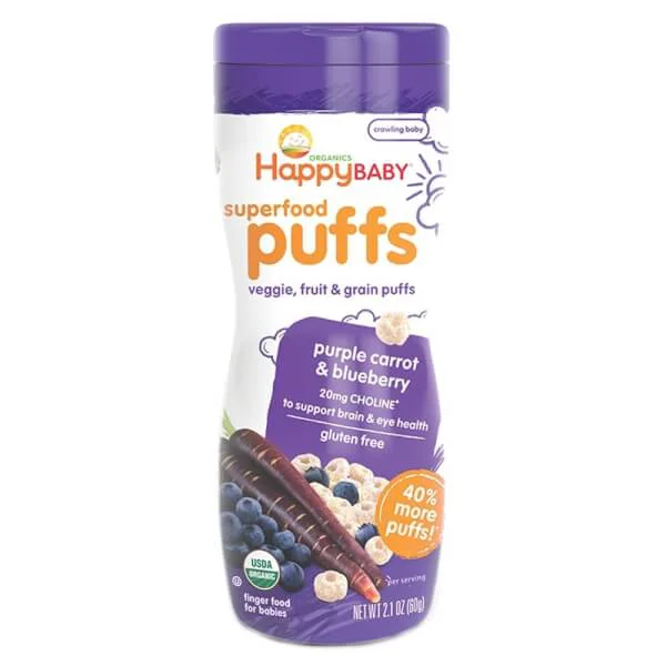 Combo 2 Thực phẩm bổ sung bánh xốp ăn dặm vị cà rốt tím và việt quất Happy Baby