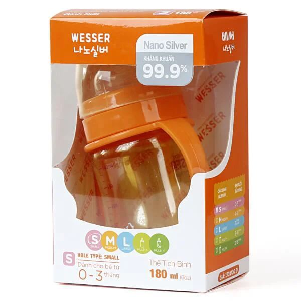 Bình sữa cố rộng Wesser 180ml