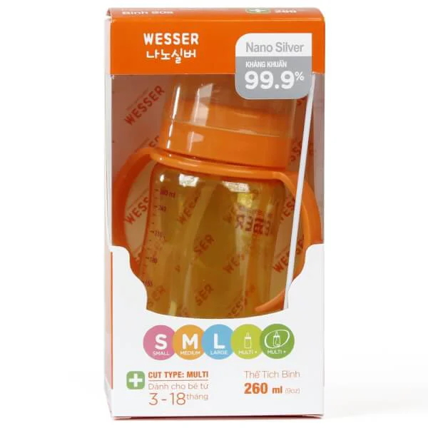 Bình sữa cổ rộng có ống hút Wesser 260ml