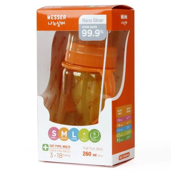 Bình sữa cổ rộng có ống hút Wesser 260ml