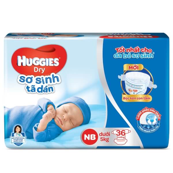 Bỉm tã dán sơ sinh Huggies Diaper Nappy size Newborn 36 miếng (dưới 5kg)