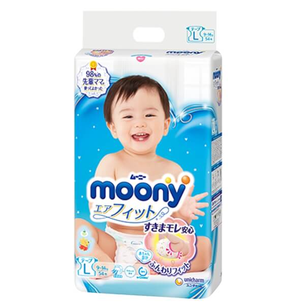 Bỉm tã dán Moony size L 54 miếng (9-14kg)