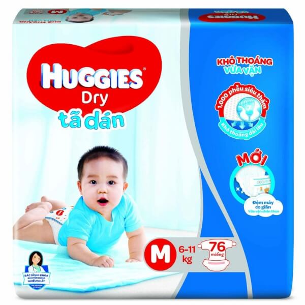 Bỉm tã dán Huggies Dry size M 76 miếng (6-11kg)