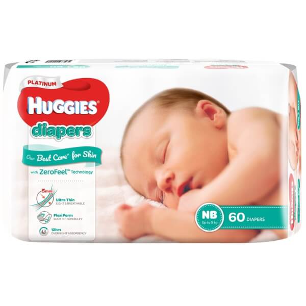 Bỉm tã dán Huggies Platinum size Newborn 60 miếng (dưới 5kg)