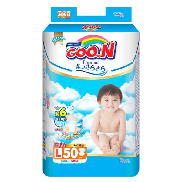 Combo 2 gói Bỉm tã dán Goon Premium size L 50 miếng (9-14kg)