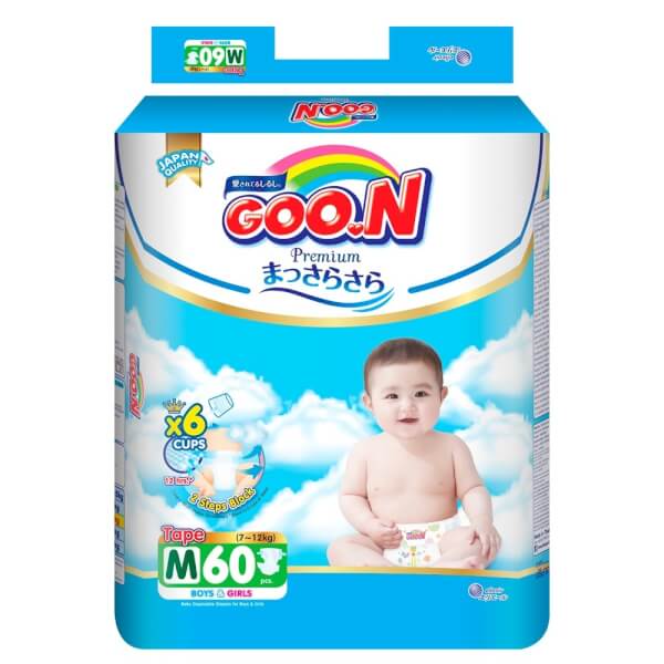 Combo 2 gói Bỉm tã dán Goon Premium size M 60 miếng (7-12kg)