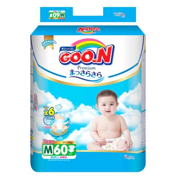 Combo 7 gói bỉm tã dán Goon Premium size M 60 miếng (7-12kg)