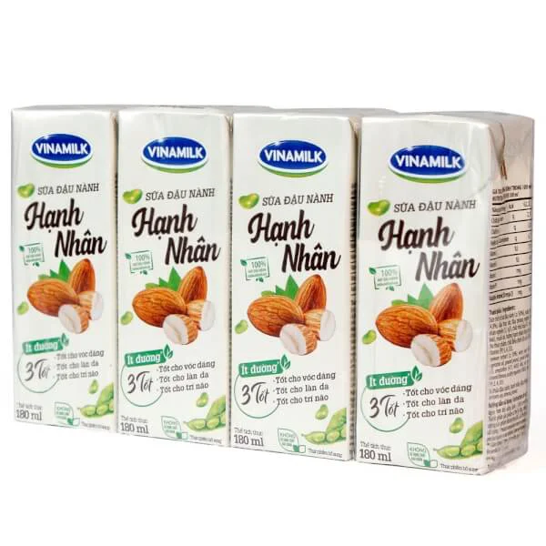 Sữa Đậu Nành Hạnh nhân Vinamilk 180ml - Lốc 4 hộp