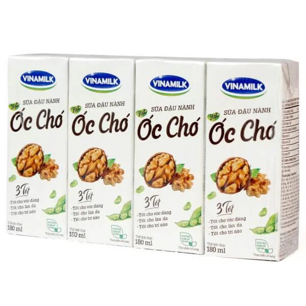 Sữa Đậu Nành Hạt óc chó Vinamilk, 180ml - Lốc 4 hộp