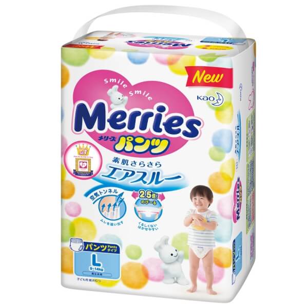 Combo 2 gói Bỉm tã quần Merries size L 44 miếng (9-14kg)