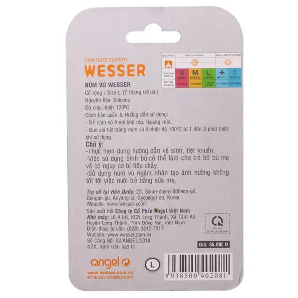 Vỉ 2 núm ty Wesser cổ rộng size L
