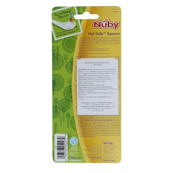 Bộ 2 thìa cán dài báo nhiệt Nuby Trắng sữa